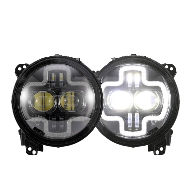 9" ROUND LED HEADLIGHT REPLACEMENTS w/ CROSS STYLE HALO DRL BOARDS main image