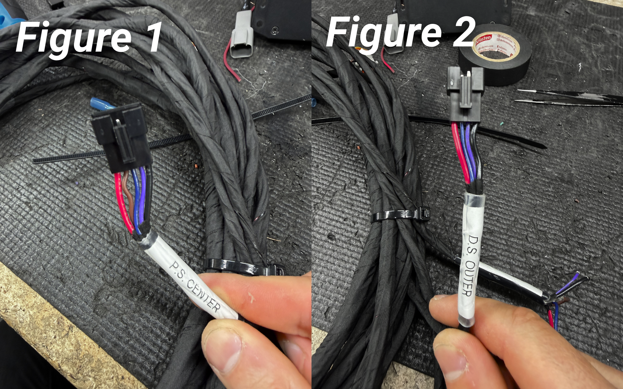 Figure 1 five-pin center tail light connector and Figure 2 four-pin outer tail light connector