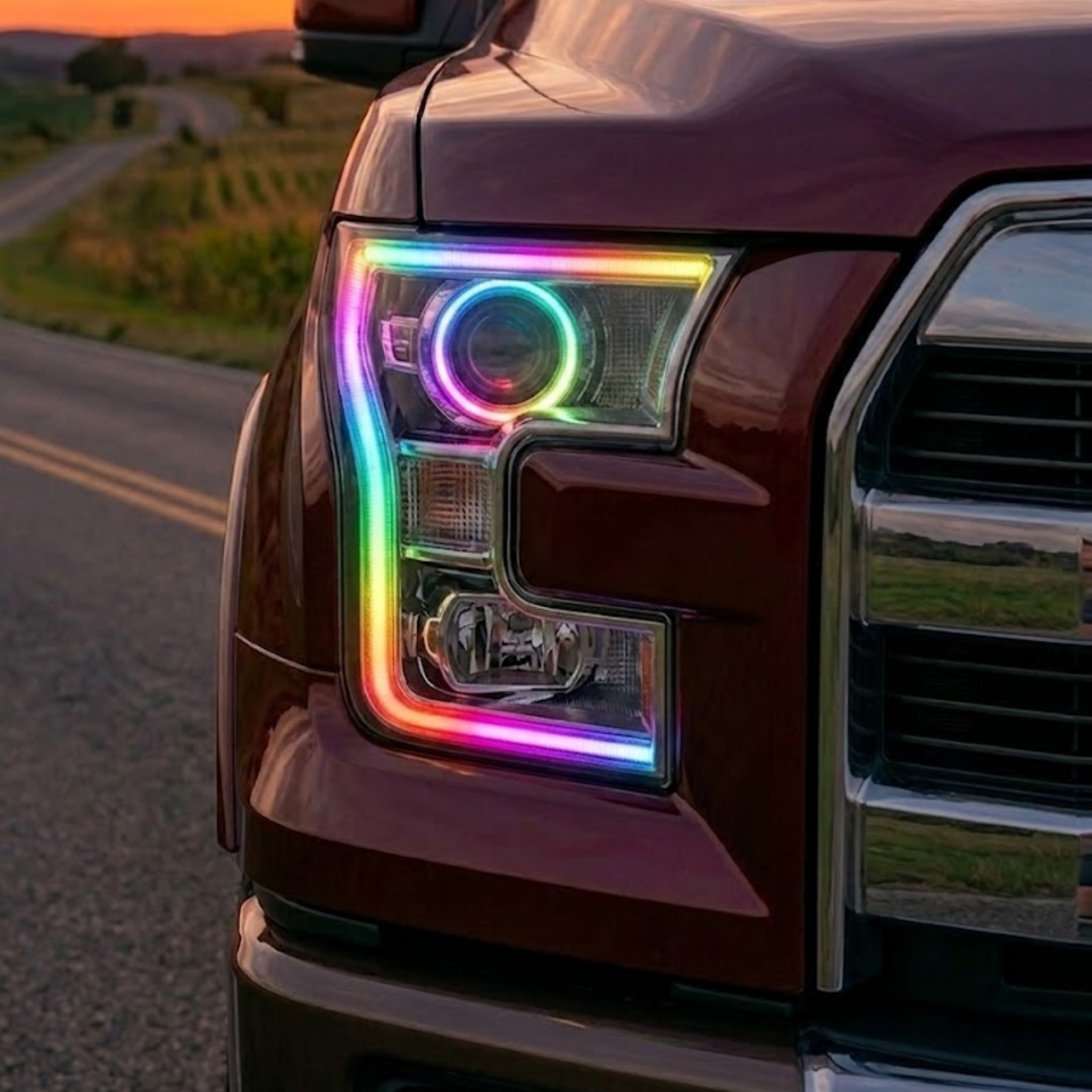 Custom multicolor headlight featured in The Lab build gallery