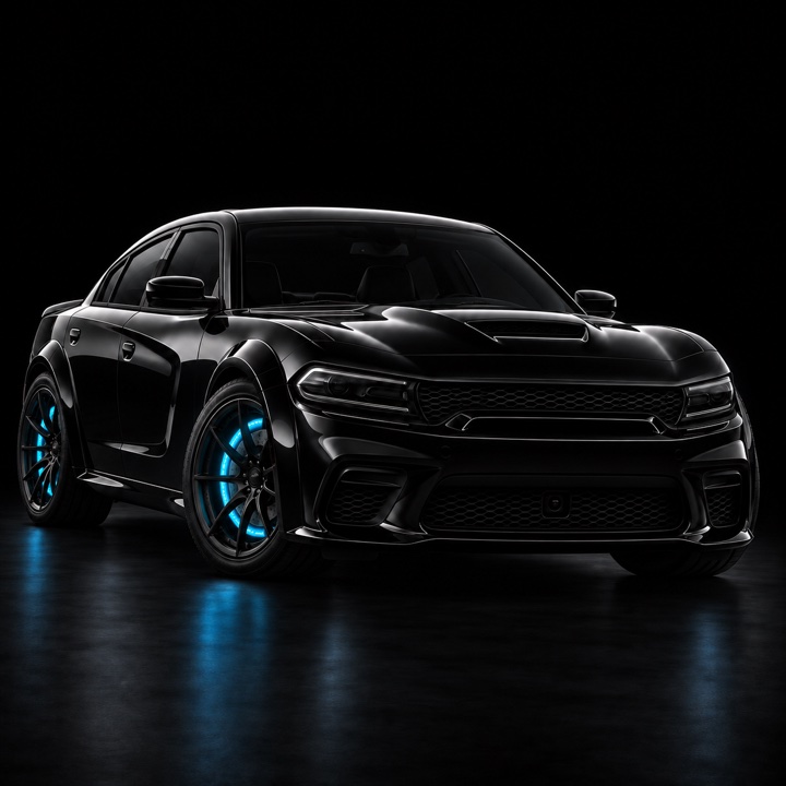 Black Charger with illuminated wheel rings